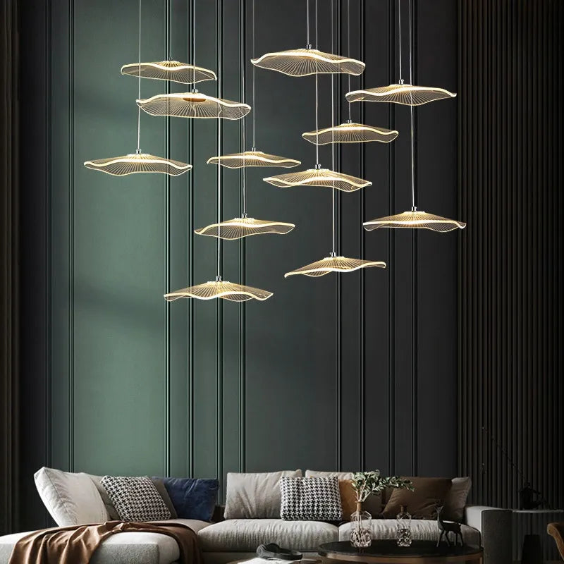 Modern Gold Finish Acrylic Pendant Chandelier with Quality Metal Frame