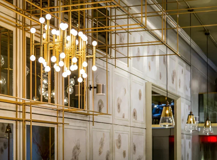 Post Modern Bamboo Style Linear Chandelier for Living Room God Iron Design Dining Table Ceiling Light