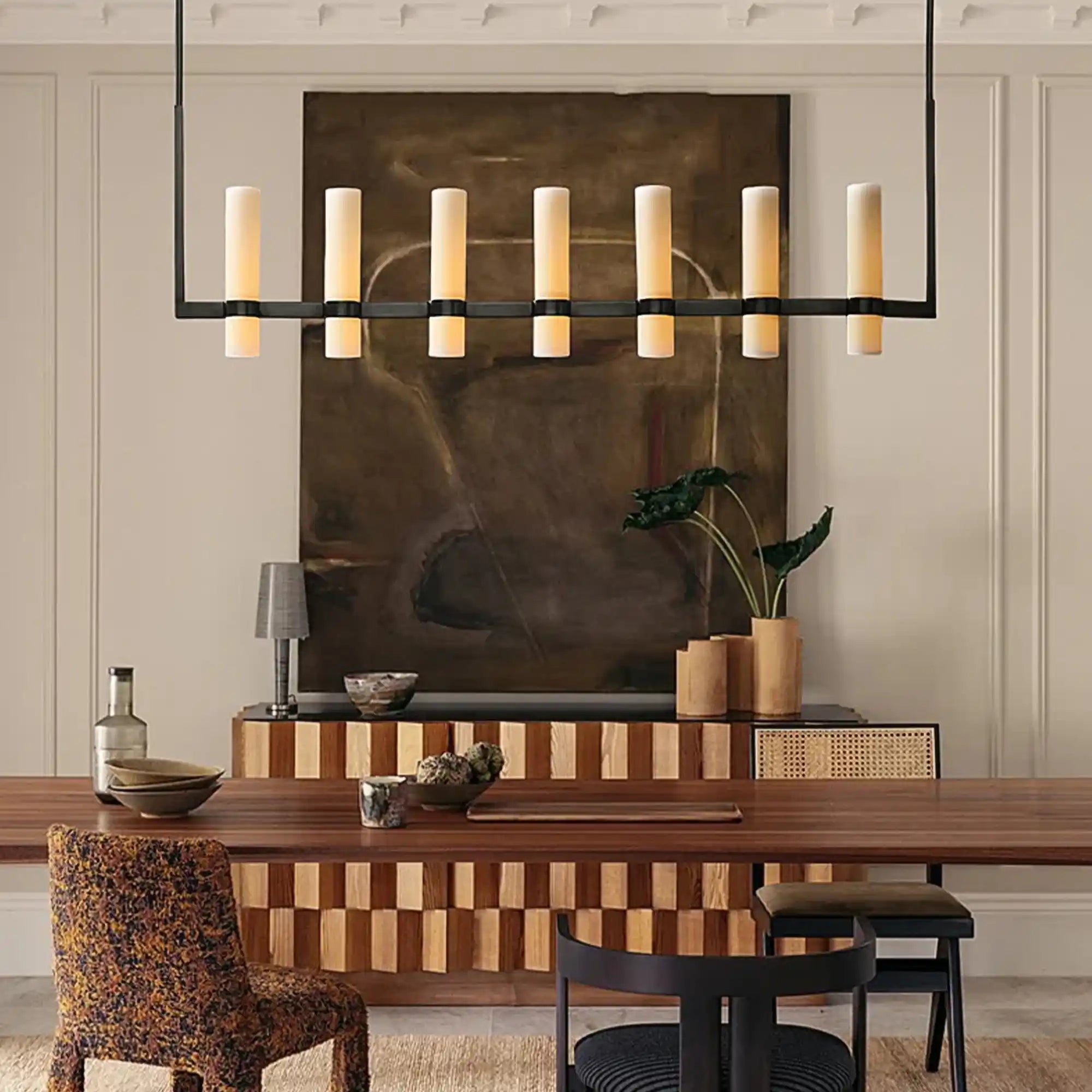 Ravelle Linear Milk Glass Chandelier 59", 71"