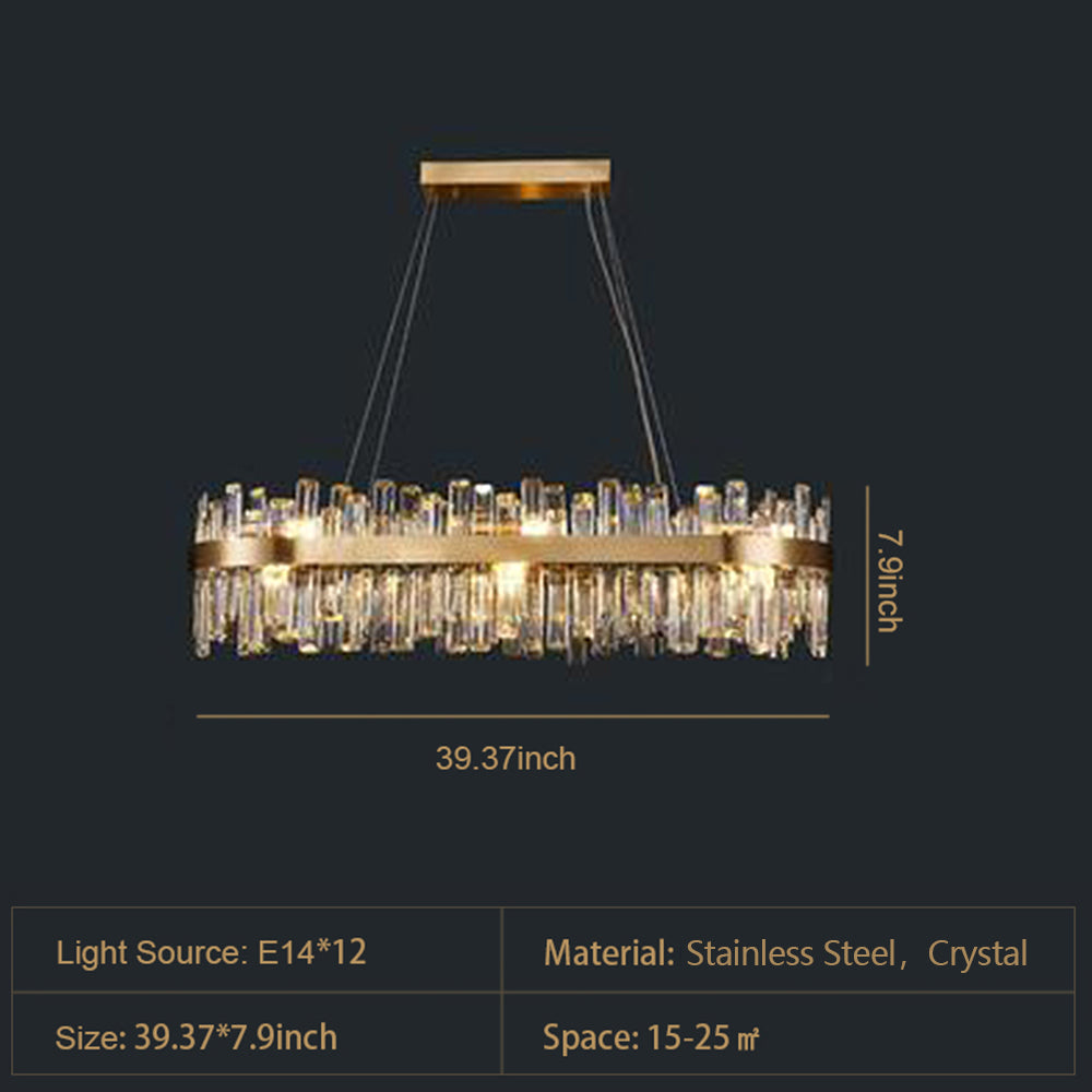Luxury Round Crystal Chandelier with Stainless Steel Finish Modern Ceiling Light for Living and Dining Room