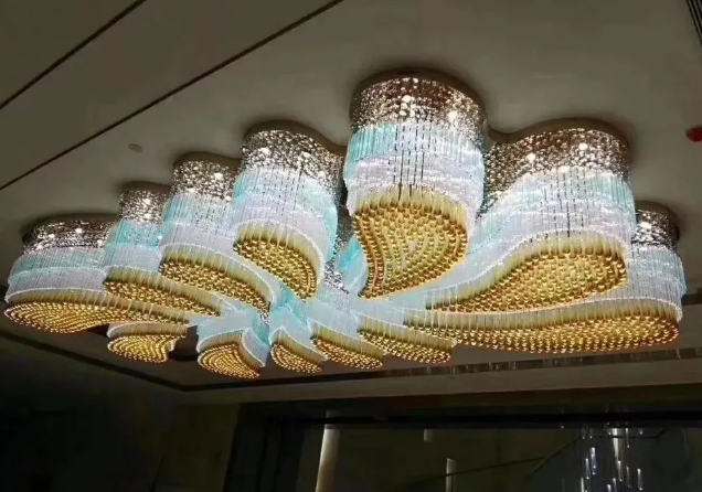 Custom Extra Large Floral Flush Mount Crystal Chandelier with Stainless Steel Finish for Hotel Restaurant