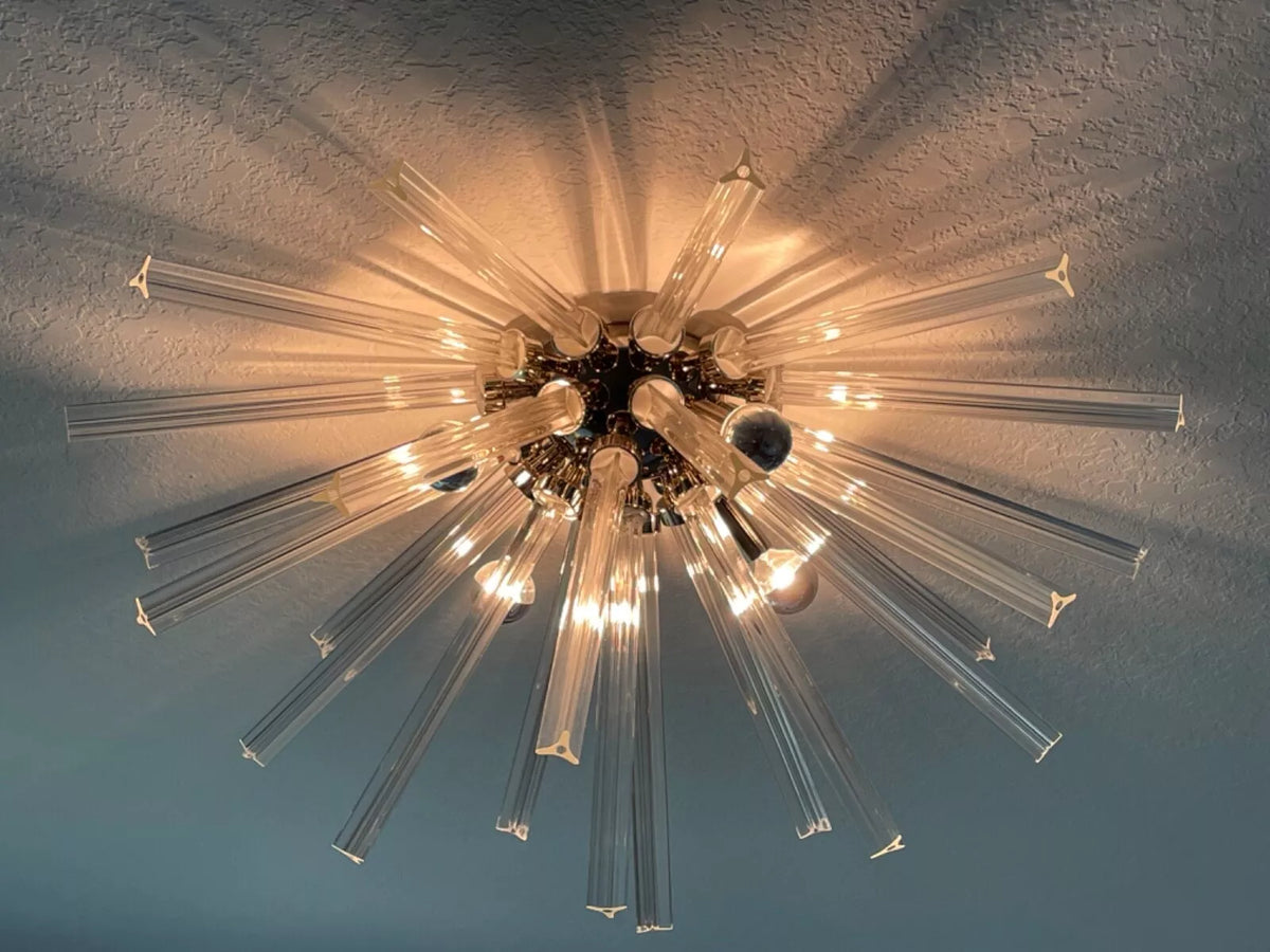Flush Mount Sputnik Chandelier with Crystal and Metal Finish