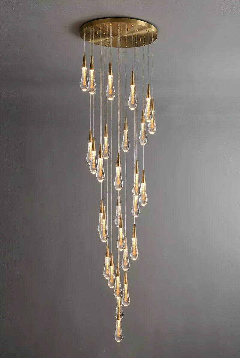 Modern Cascade Raindrop Round Spiral Crystal Chandelier for Staircase / foyer