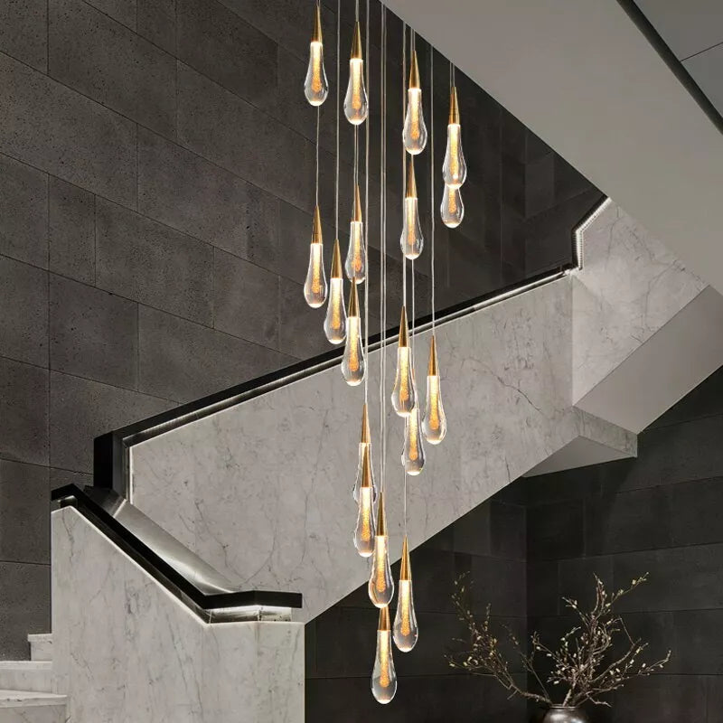 Modern Cascade Raindrop Round Spiral Crystal Chandelier for Staircase / foyer