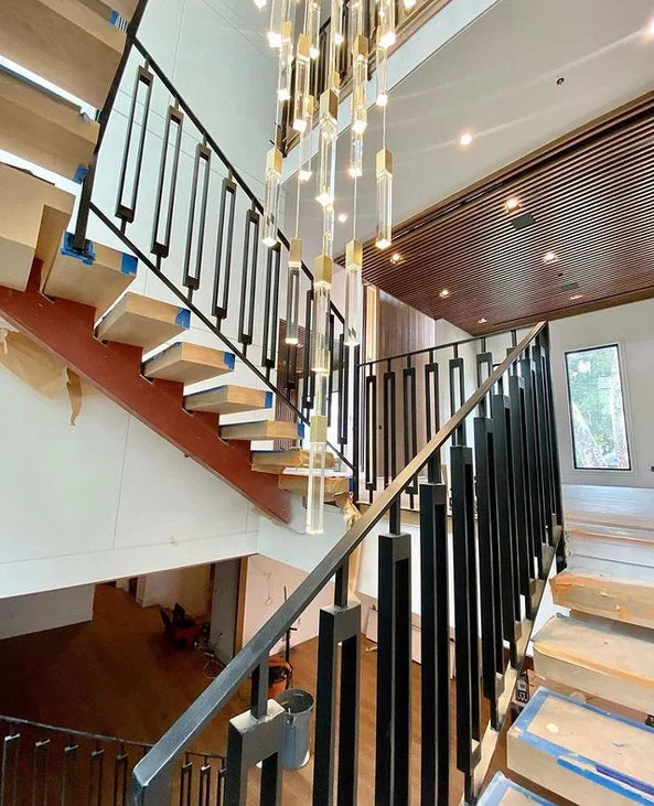 Modern Crystal Stick Chandelier with Glacier Bubble Design in Gold, Chrome, and Black Finish - High-Quality