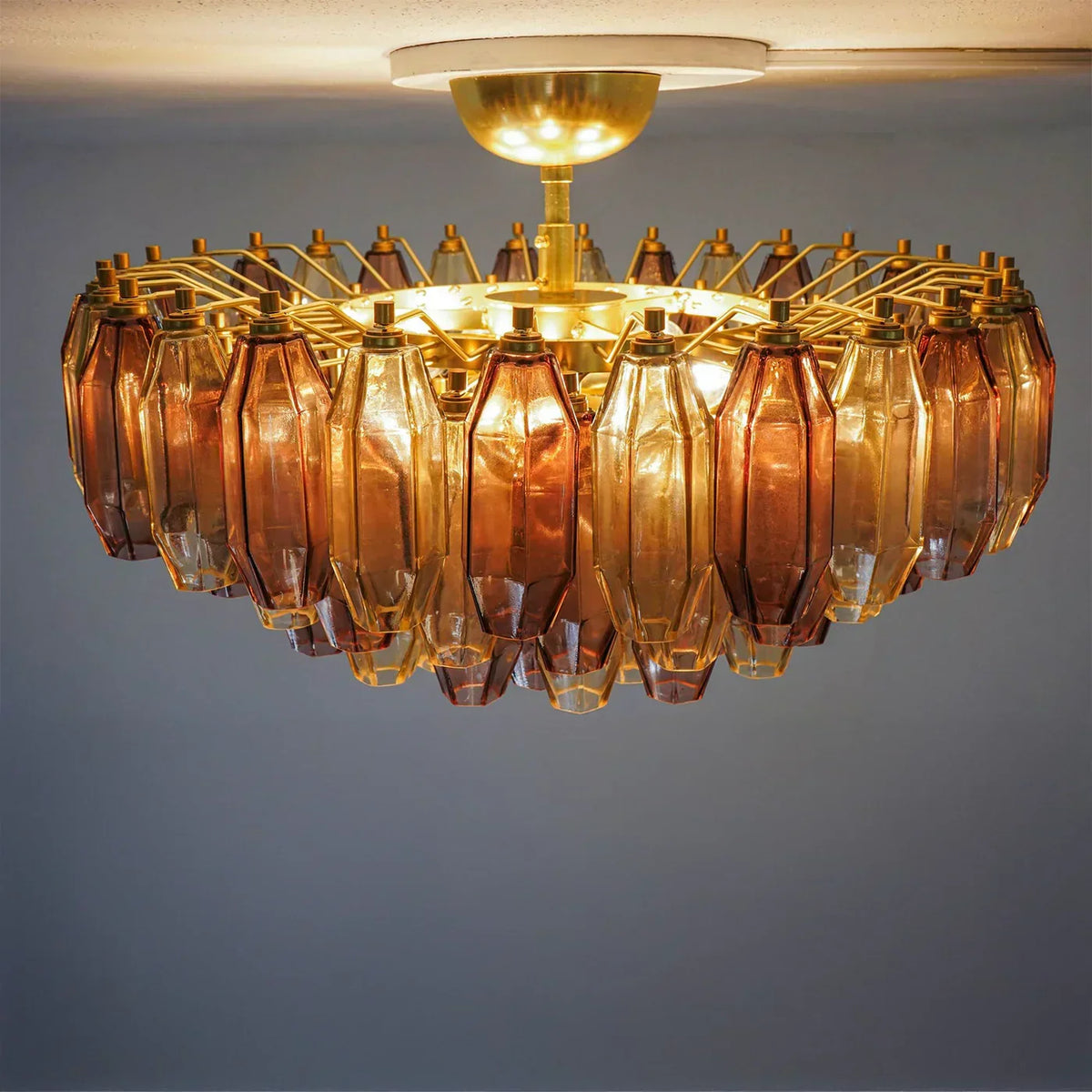 Prismatico 91 Elements Amber and Amethyst Compact Glass Chandelier 25"