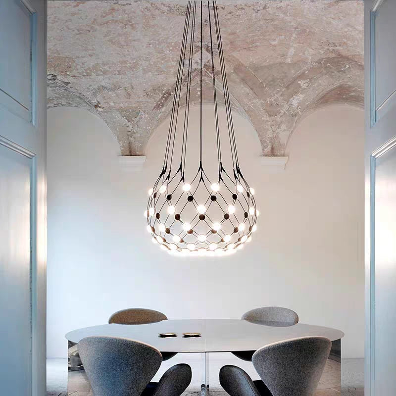 Modern Basket Pendant Chandelier with Acrylic and Metal Finish for Living and Dining Room