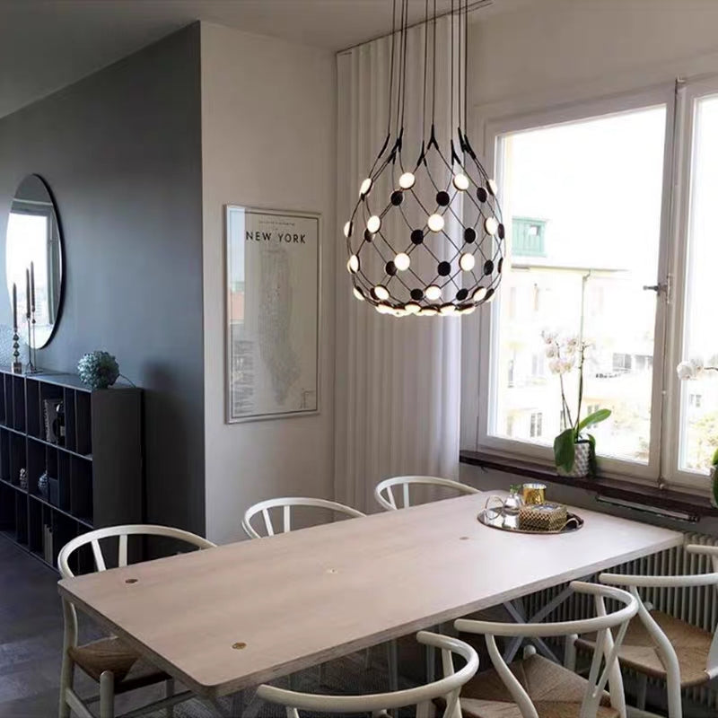 Modern Basket Pendant Chandelier with Acrylic and Metal Finish for Living and Dining Room