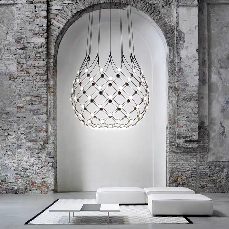 Modern Basket Pendant Chandelier with Acrylic and Metal Finish for Living and Dining Room