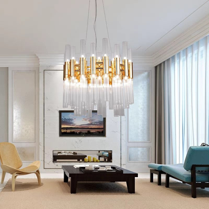 Luxury Illumination Crystal Pendant Light with Metal Finish, Round and Rectangle Shapes for Modern Minimalism