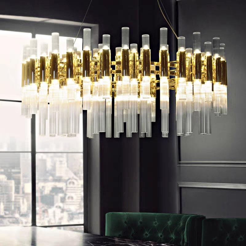 Luxury Illumination Crystal Pendant Light with Metal Finish, Round and Rectangle Shapes for Modern Minimalism