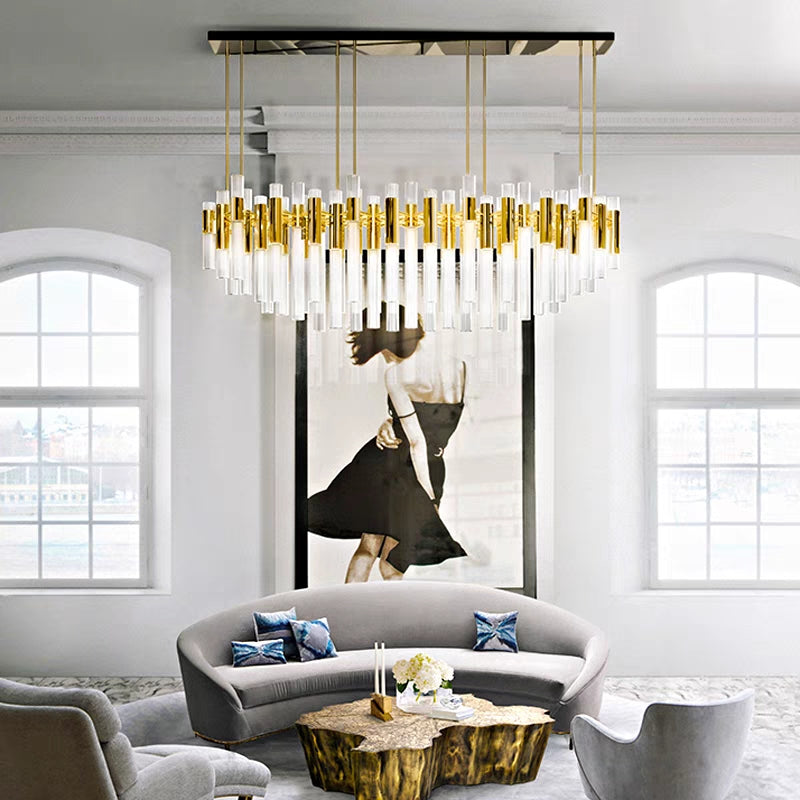 Luxury Illumination Crystal Pendant Light with Metal Finish, Round and Rectangle Shapes for Modern Minimalism