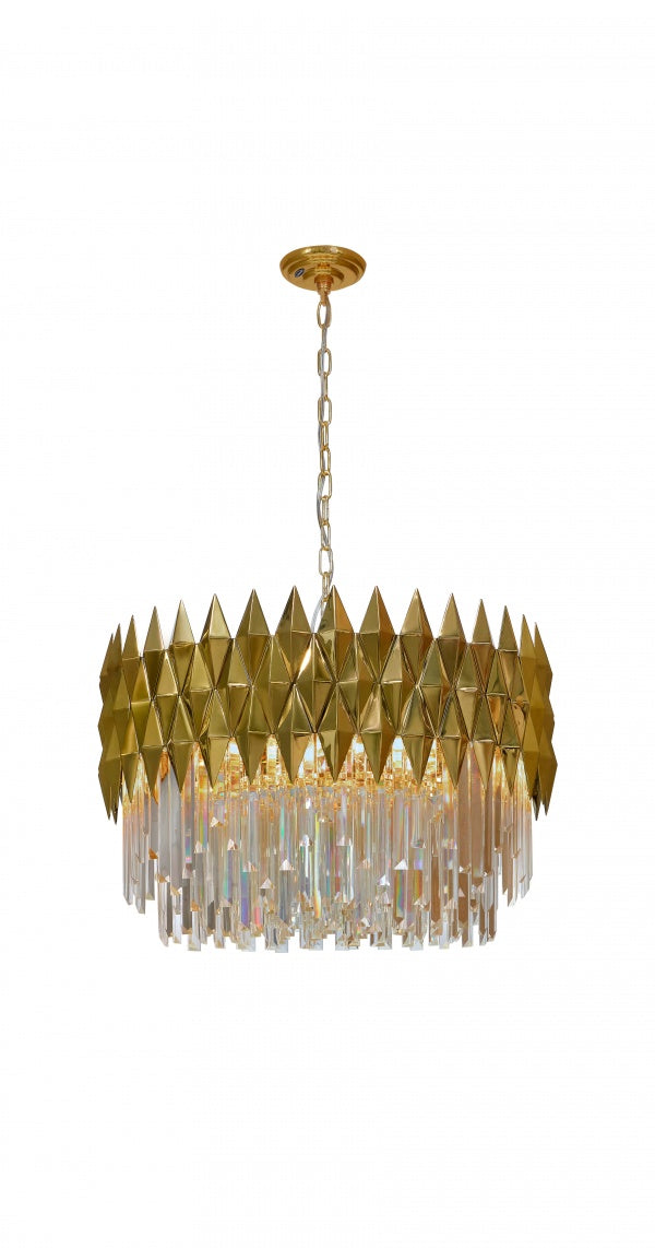 Luxury Crystal Chandelier with Gold Finish, Round or Rectangular Shape, Stainless Steel Quality for Living