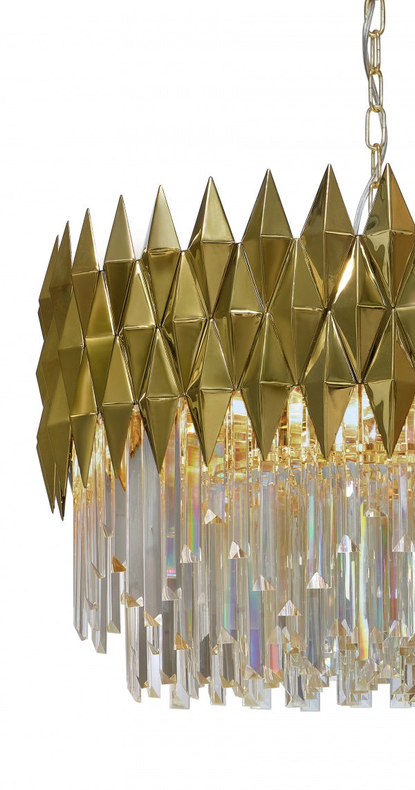 Luxury Crystal Chandelier with Gold Finish, Round or Rectangular Shape, Stainless Steel Quality for Living
