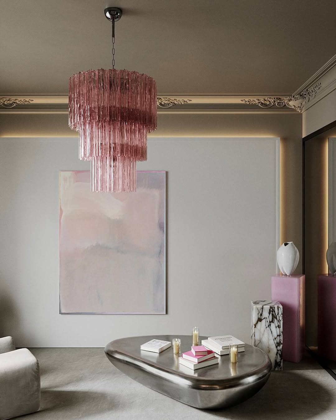Murano Glass Chandelier – 52 Tubes – Pink