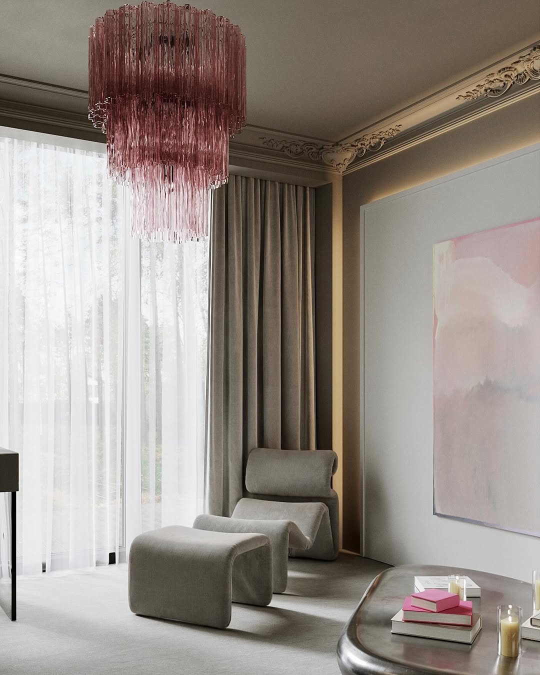 Murano Glass Chandelier – 52 Tubes – Pink