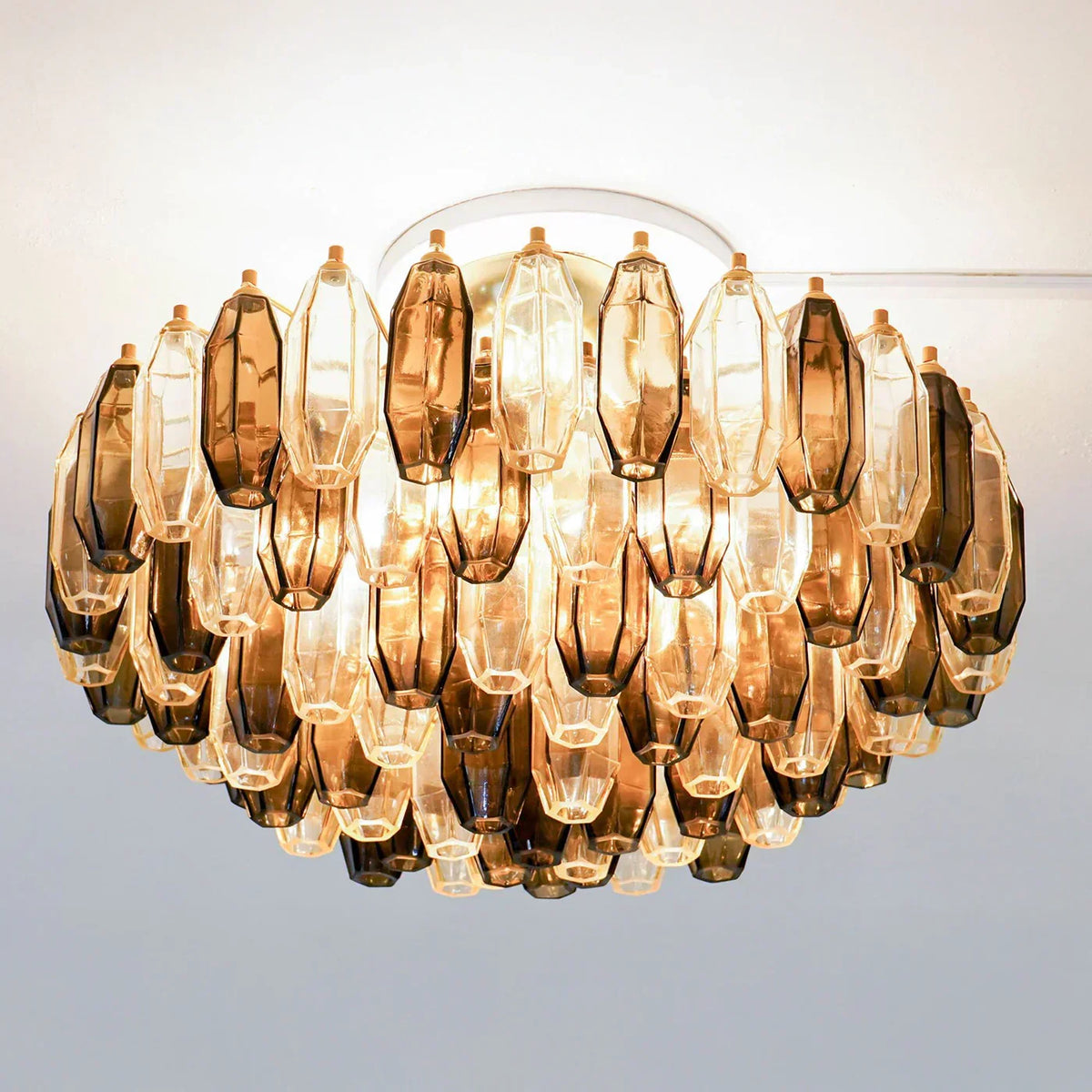 Prismatico 91 Elements Amber and Taupe Compact Glass Chandelier 25"