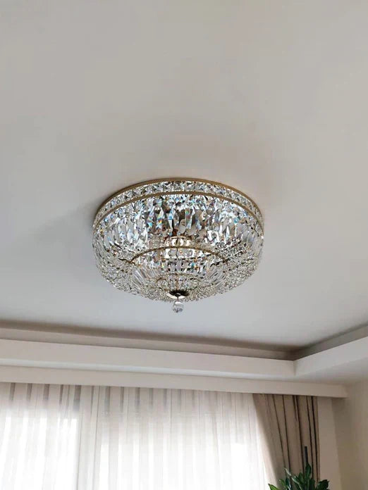 Modern 9 / 12 / 15-Light Flush Mount Crystal Chandelier in Gold / silver Finish
