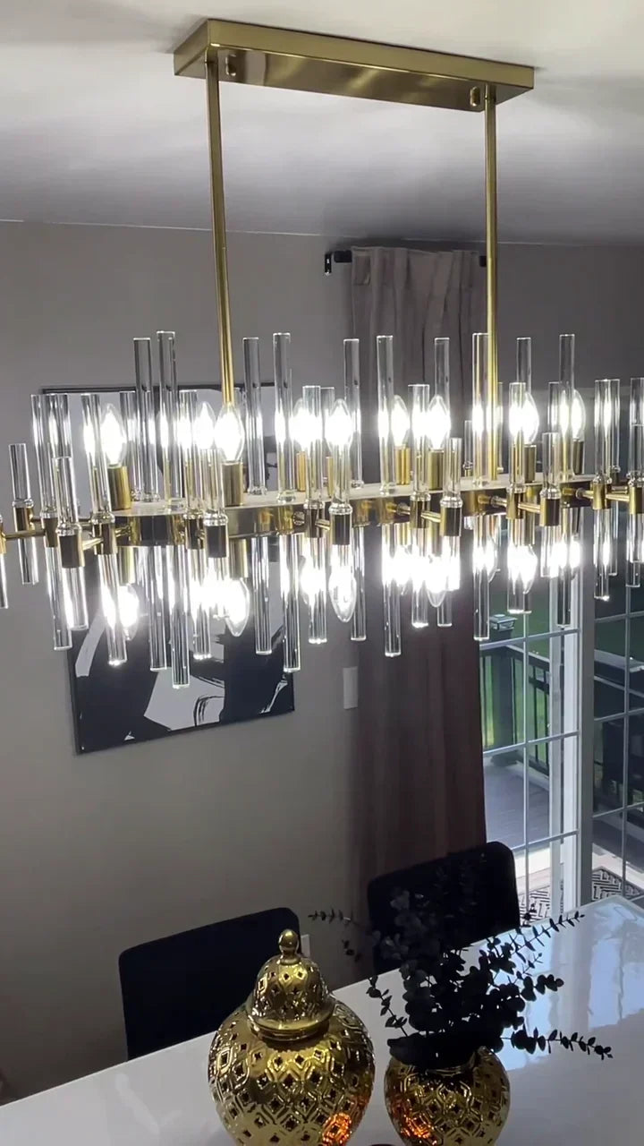 Modern Round Tiered Crystal Chandelier with Gold Finish and Metal Frame