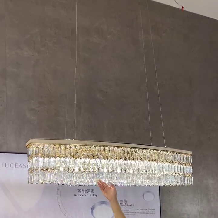 Luxury Rectangle Crystal Chandelier with White Leather for Dining Room / kitchen Island