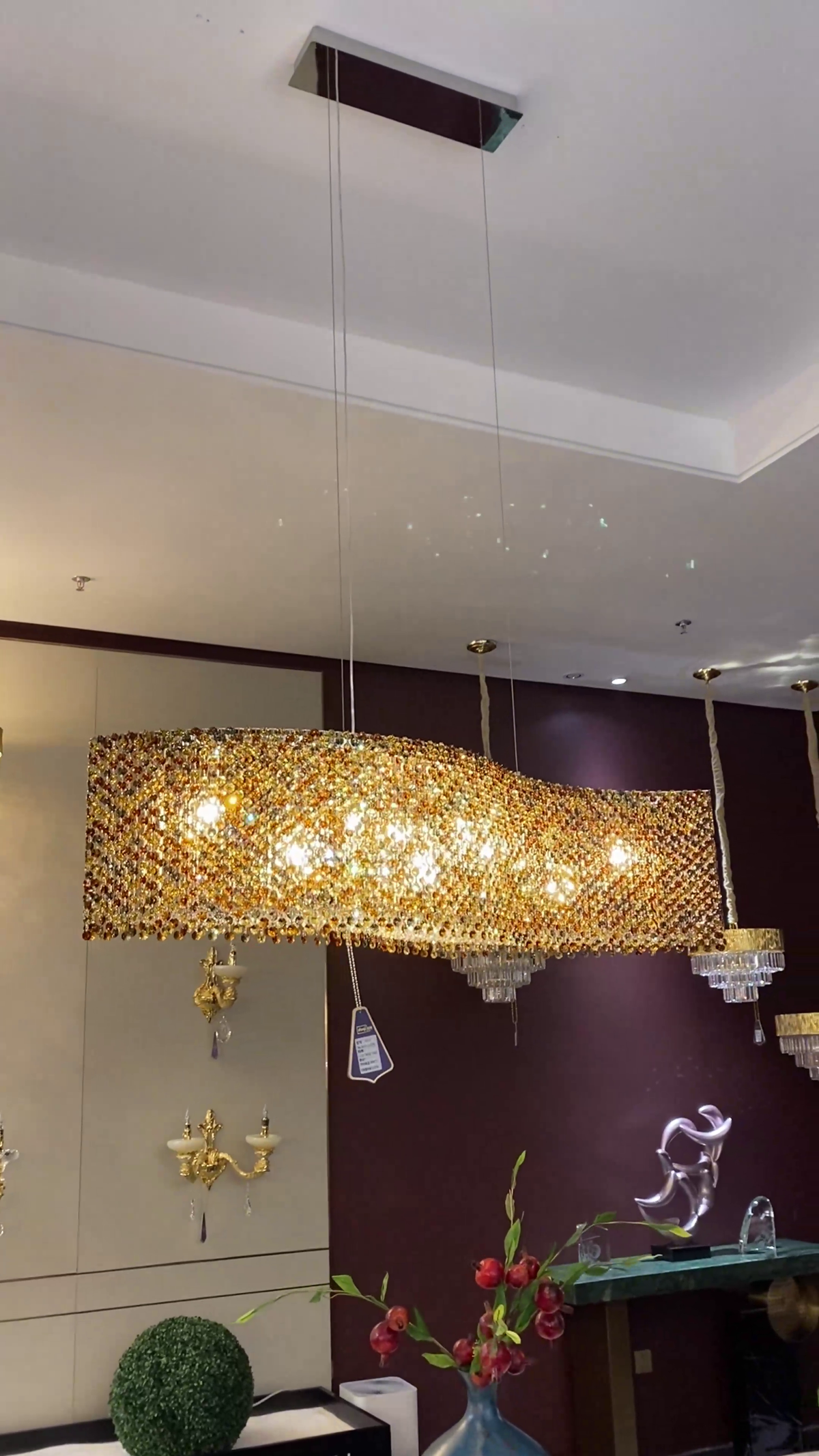 Italian Modern Light Luxury Round / wavy Crystal Chandelier Decorative Light for Living Room / dining Room