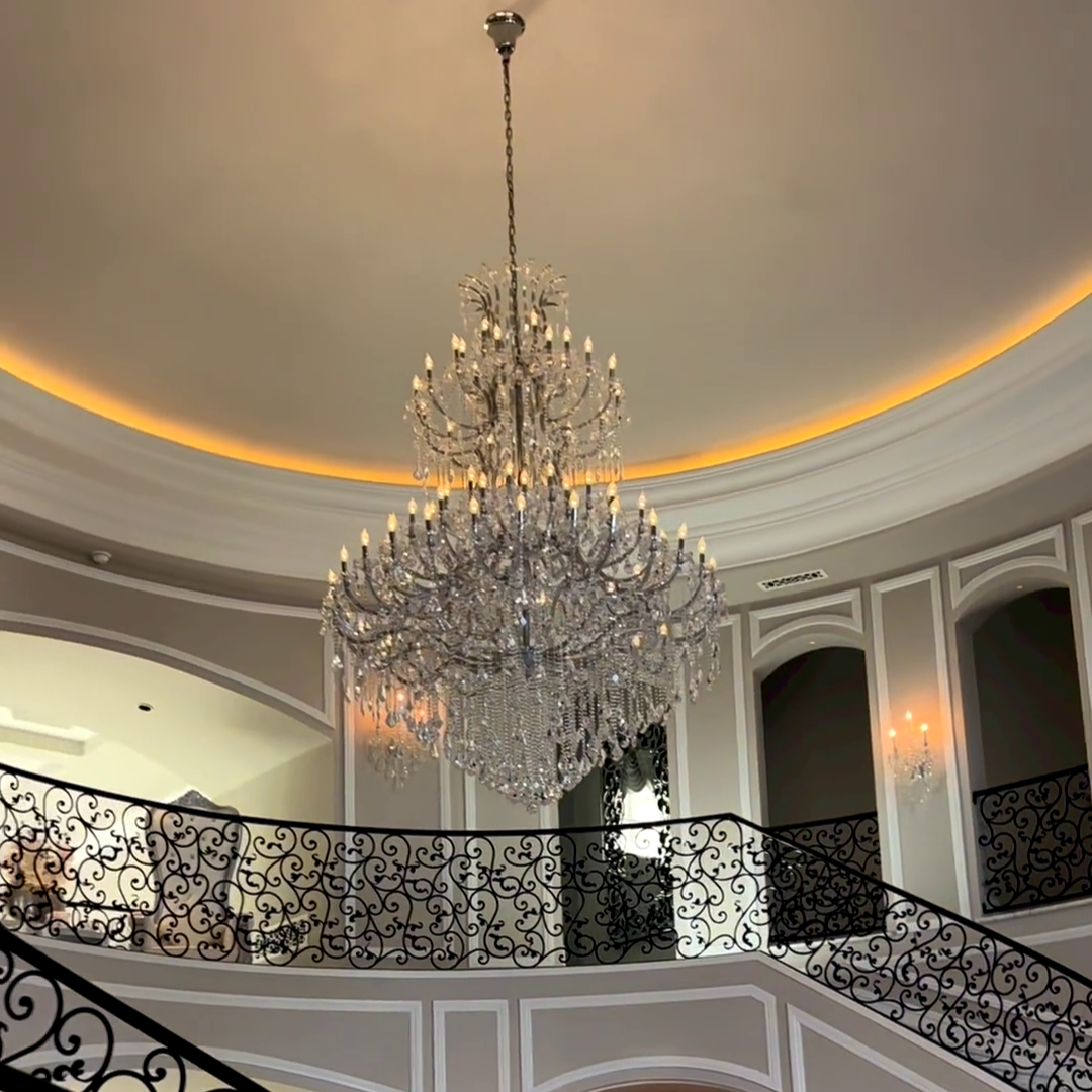 Traditional Candle-Shaped Crystal Chandelier with K9 Crystal Finish for Staircase Foyer Living