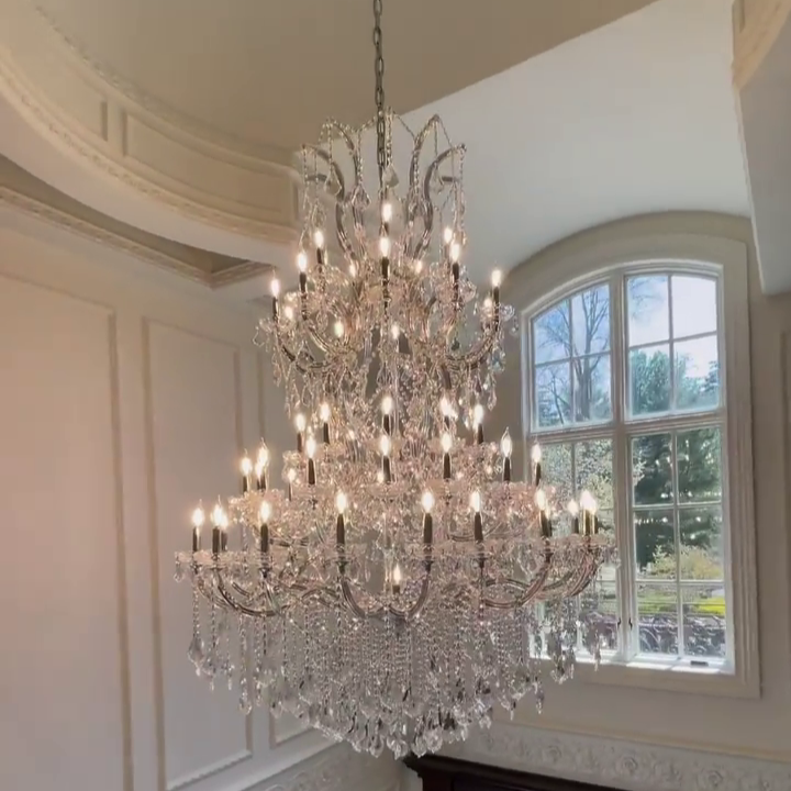 Traditional Candle-Shaped Crystal Chandelier with K9 Crystal Finish for Staircase Foyer Living
