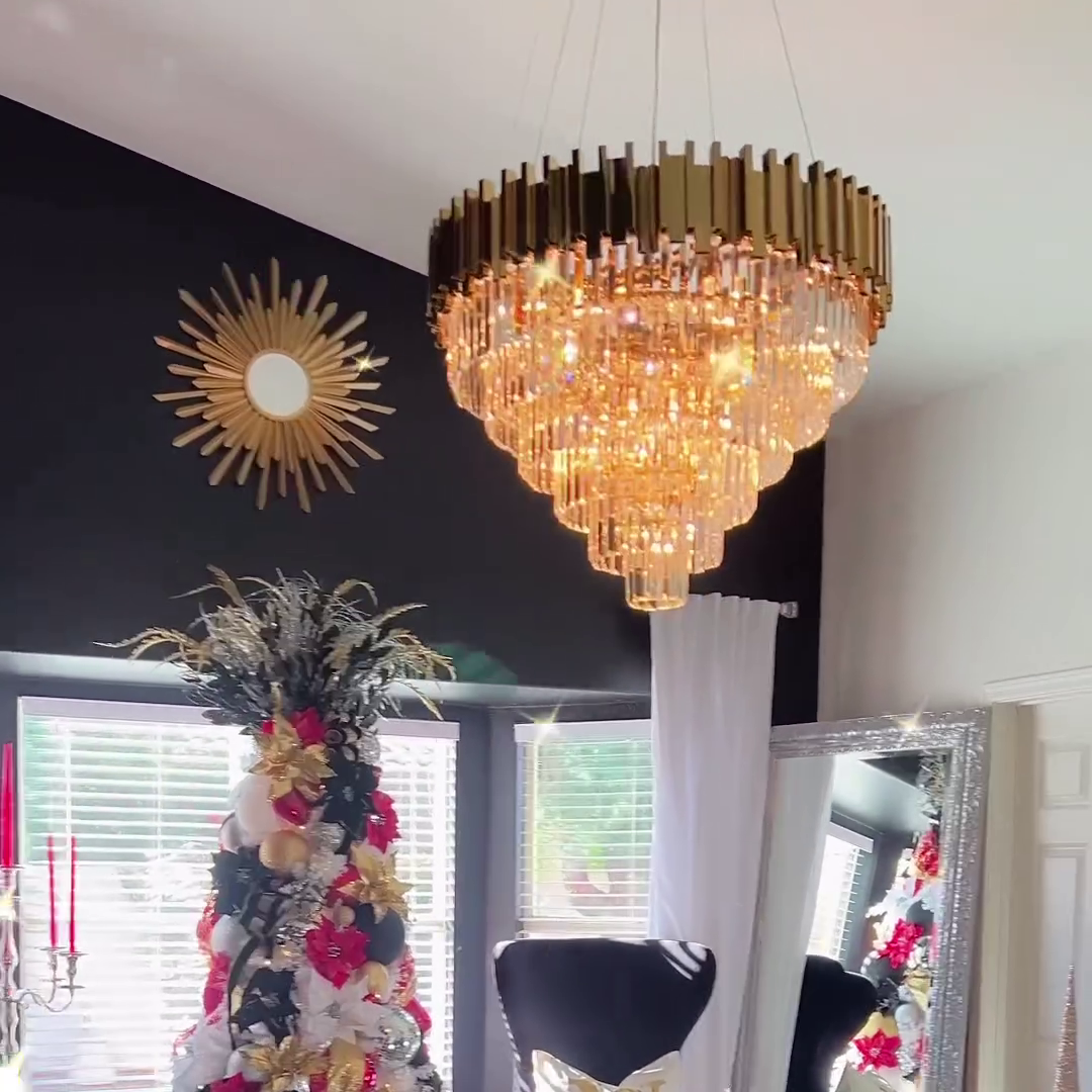 Light Luxury Large Round / oval Multi-Tiered Crystal Chandelier for Living Room / dining Area / staircase