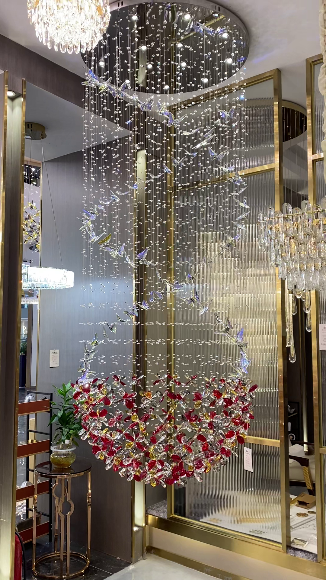 Creative Spiral Butterfly Colorful Flower Crystal Chandelier for Living Room / staircase / foyer / entryway