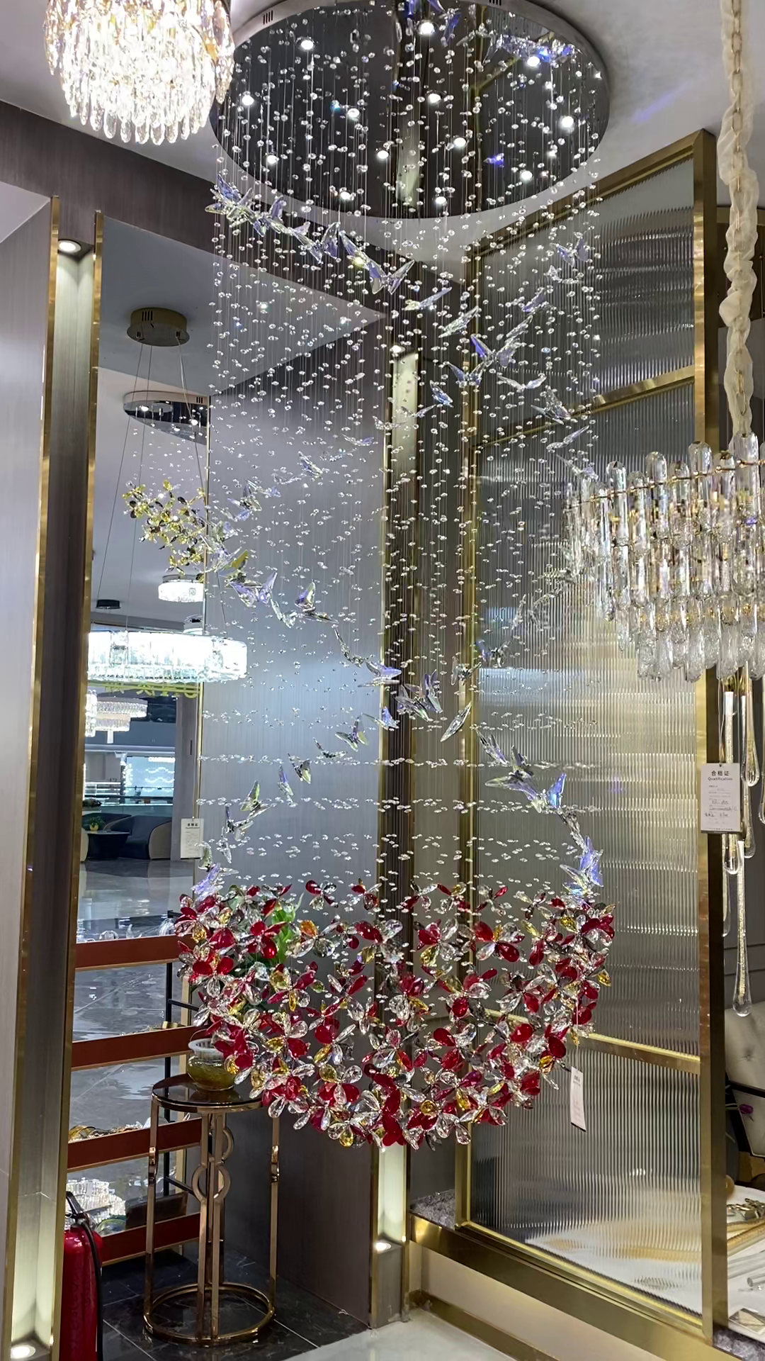 Creative Spiral Butterfly Colorful Flower Crystal Chandelier for Living Room / staircase / foyer / entryway