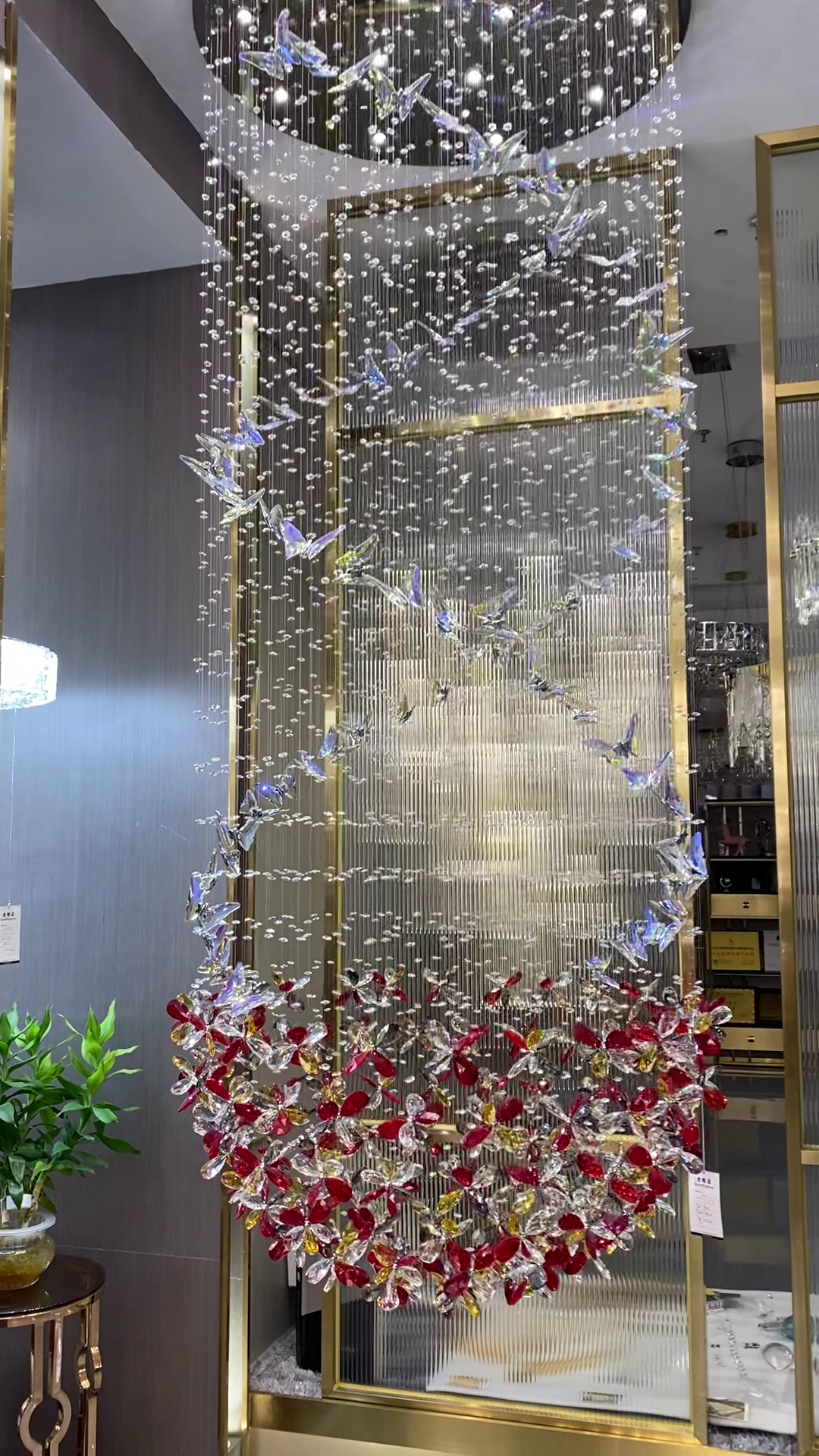 Creative Spiral Butterfly Colorful Flower Crystal Chandelier for Living Room / staircase / foyer / entryway