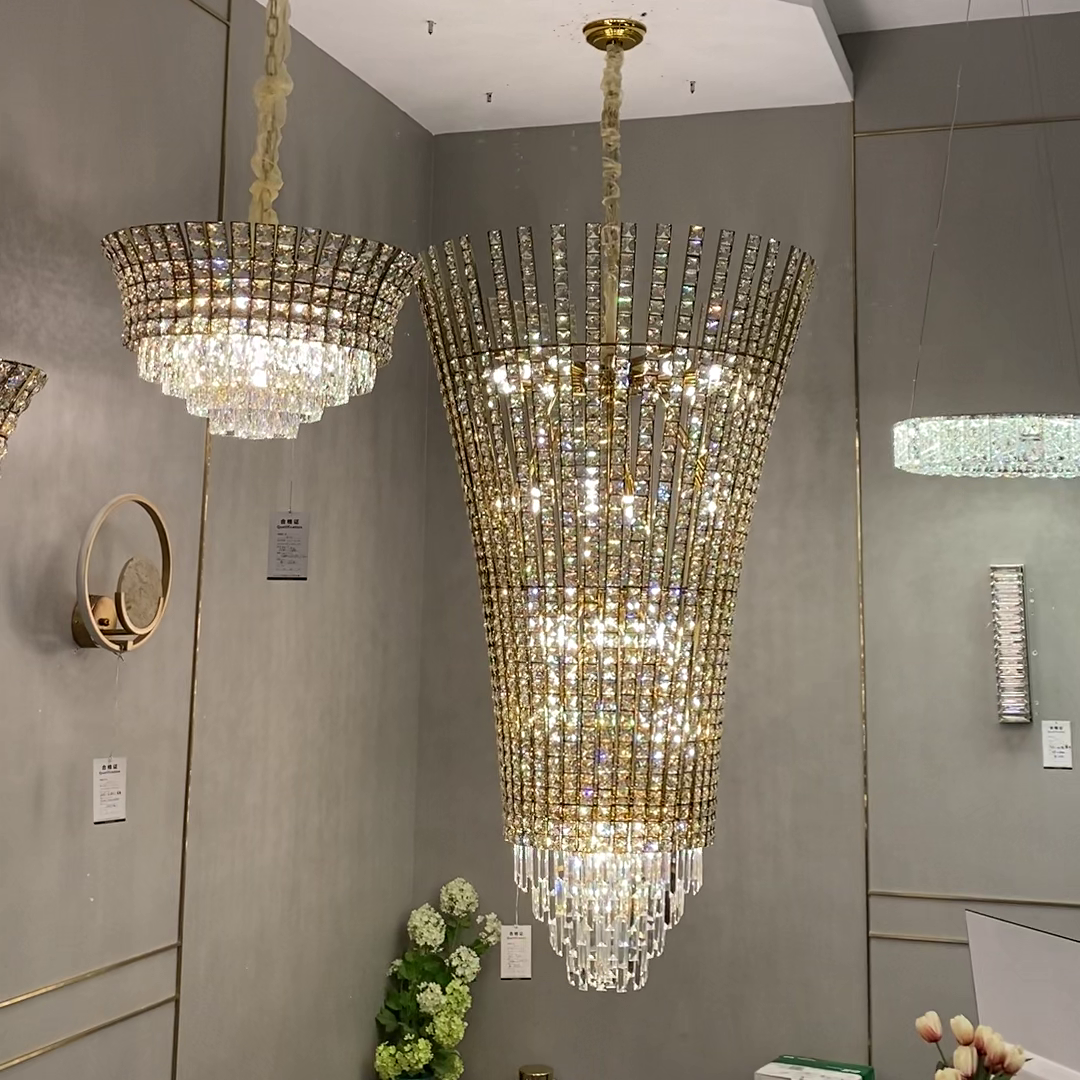 New Luxury Creative Multi-Tiered Crystal Chandelier in Champagne Gold Finish for Living / dining Room /