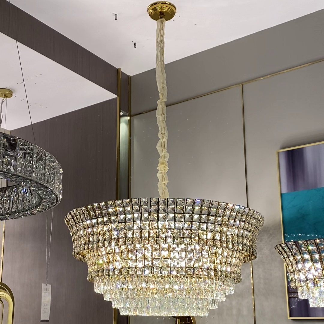 New Luxury Creative Multi-Tiered Crystal Chandelier in Champagne Gold Finish for Living / dining Room /