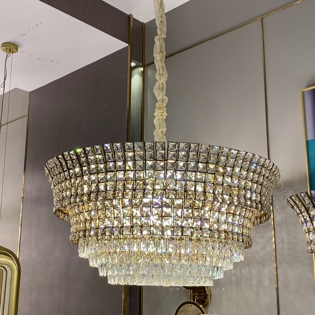 New Luxury Creative Multi-Tiered Crystal Chandelier in Champagne Gold Finish for Living / dining Room /