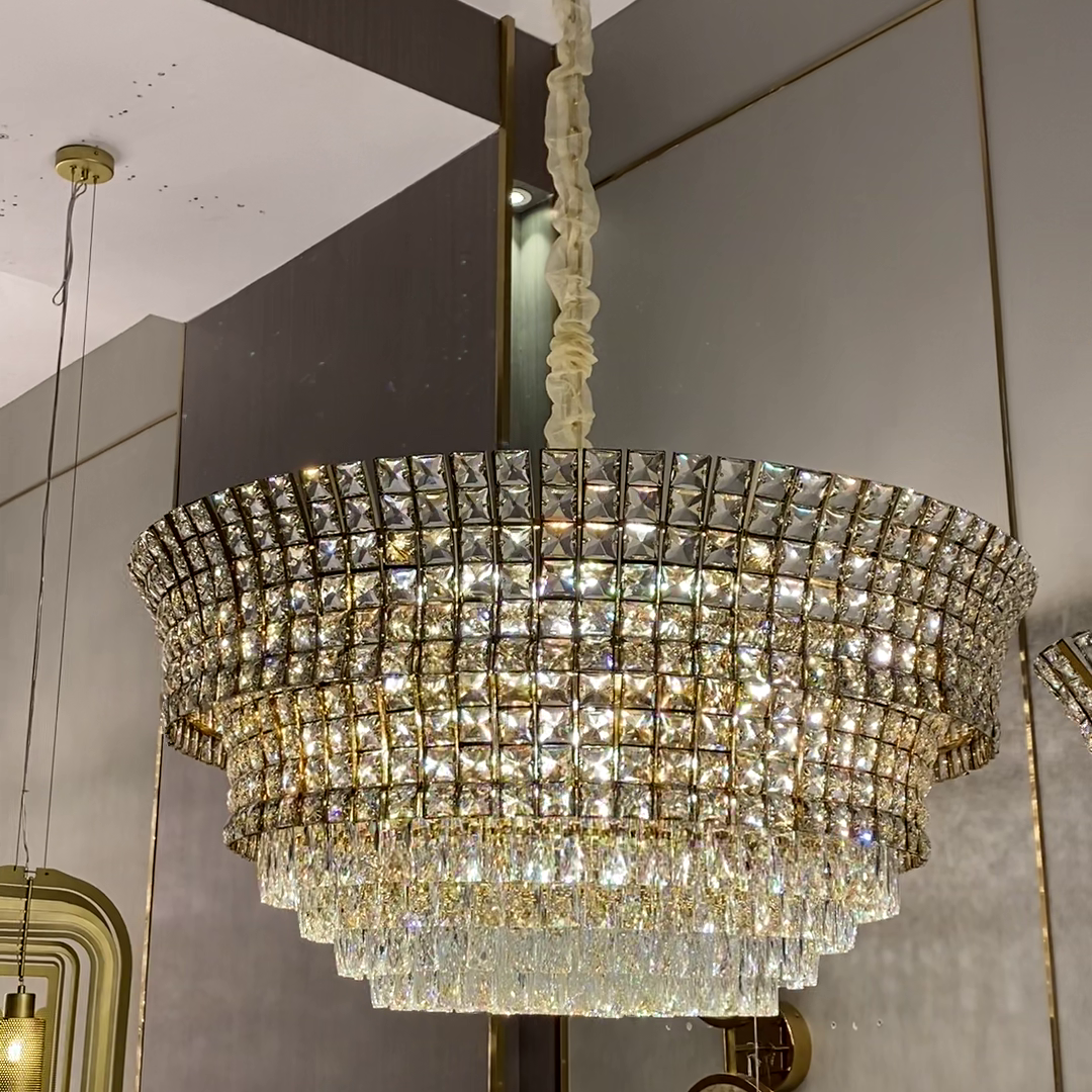 New Luxury Creative Multi-Tiered Crystal Chandelier in Champagne Gold Finish for Living / dining Room /