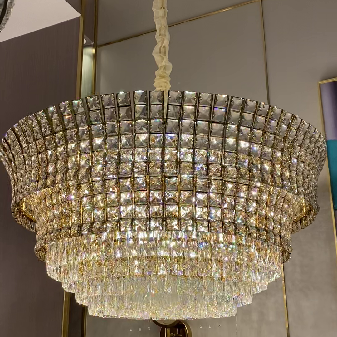 New Luxury Creative Multi-Tiered Crystal Chandelier in Champagne Gold Finish for Living / dining Room /