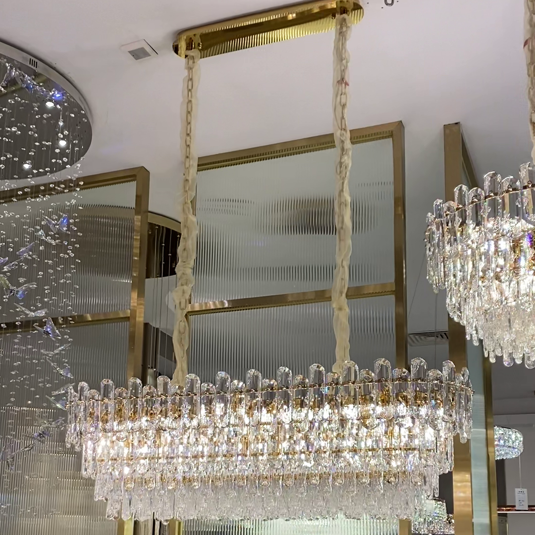 Light Luxury Round / rectangular Clear Crystal Chandelier in Champagne Gold / chrome Finish for Living /