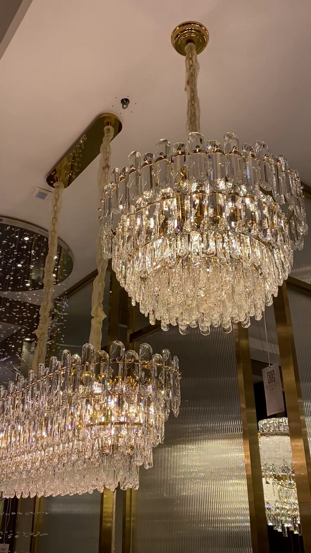 Light Luxury Round / rectangular Clear Crystal Chandelier in Champagne Gold / chrome Finish for Living /