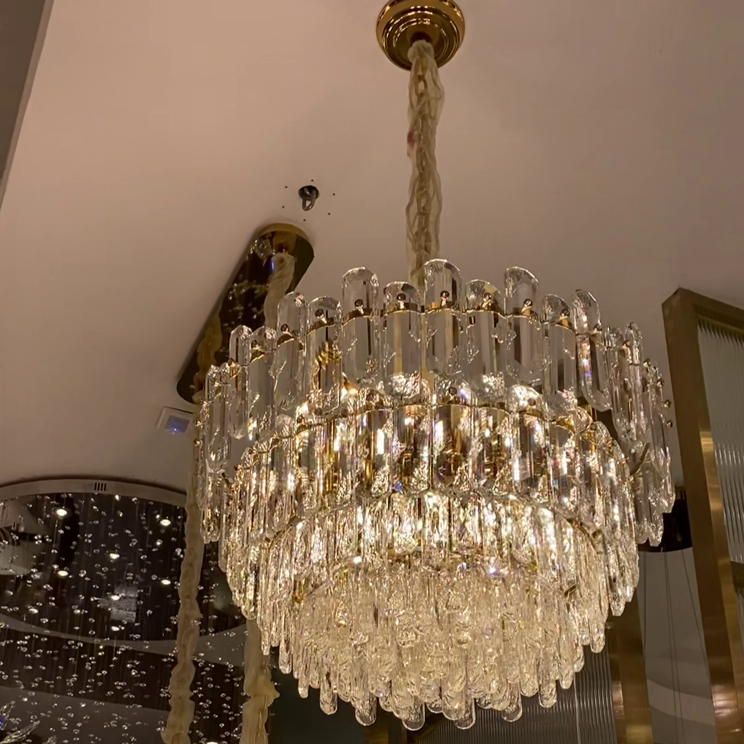 Light Luxury Round / rectangular Clear Crystal Chandelier in Champagne Gold / chrome Finish for Living /