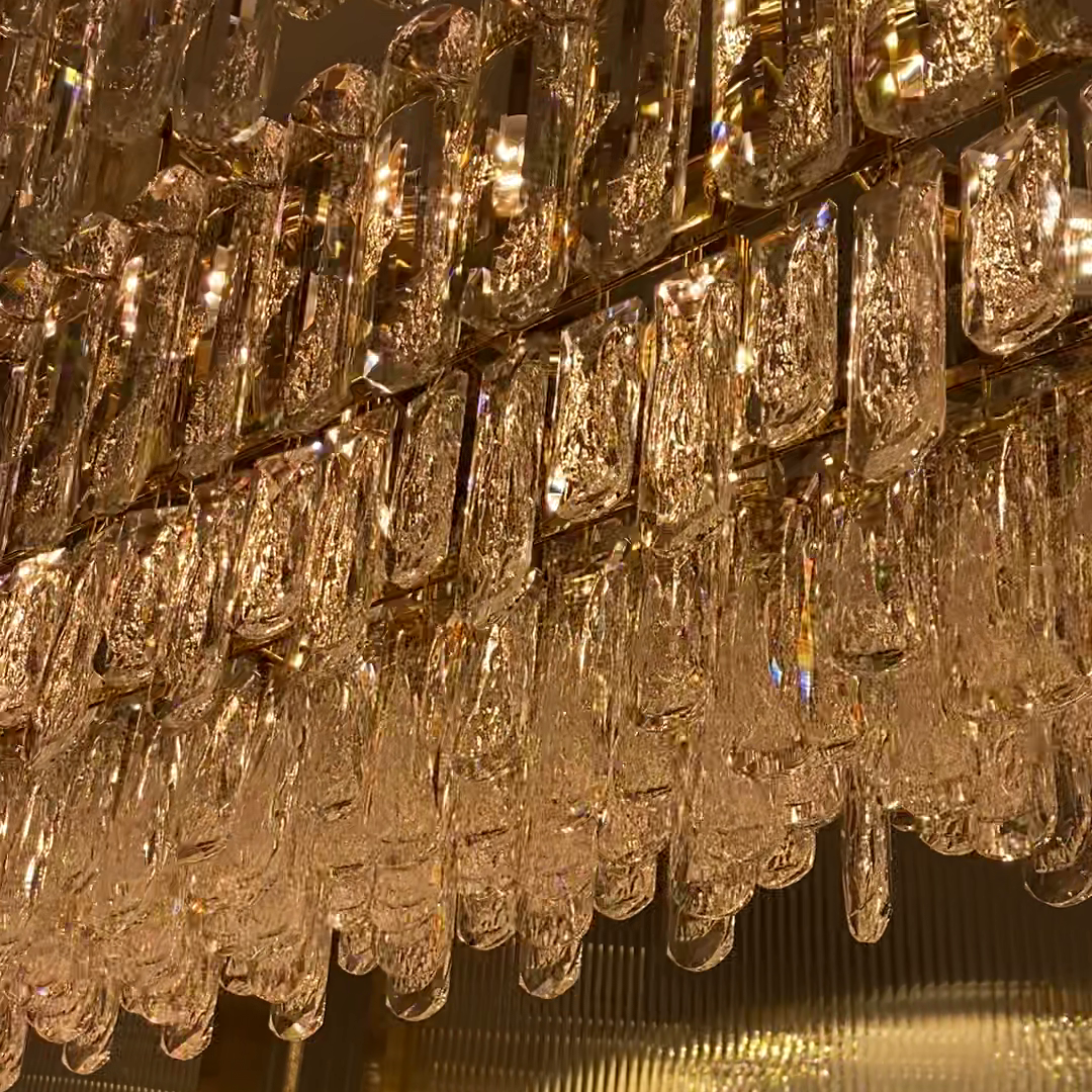 Light Luxury Round / rectangular Clear Crystal Chandelier in Champagne Gold / chrome Finish for Living /