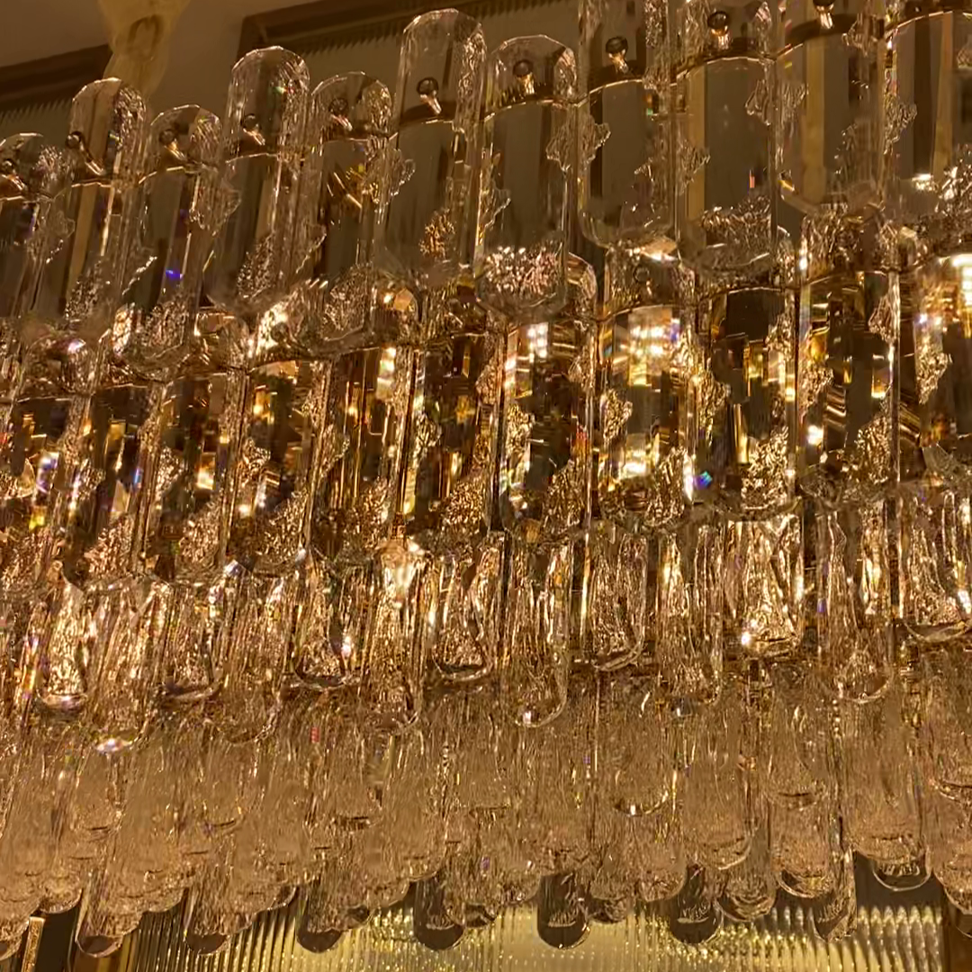 Light Luxury Round / rectangular Clear Crystal Chandelier in Champagne Gold / chrome Finish for Living /