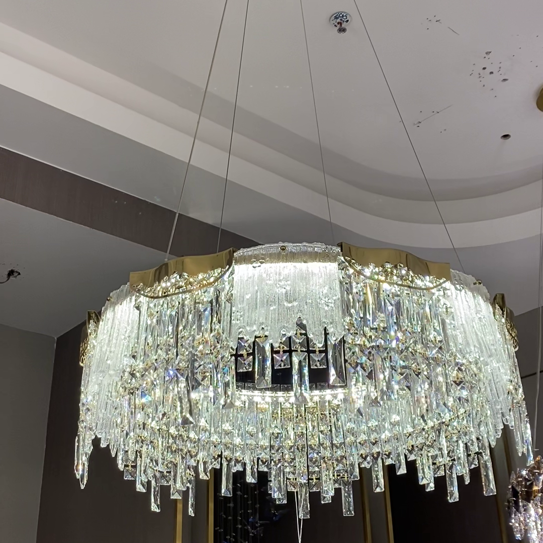 Modern Light Luxury 1 / 2-Tier Round / rectangular Crystal Chandelier in Champagne Gold Finish for Living Room