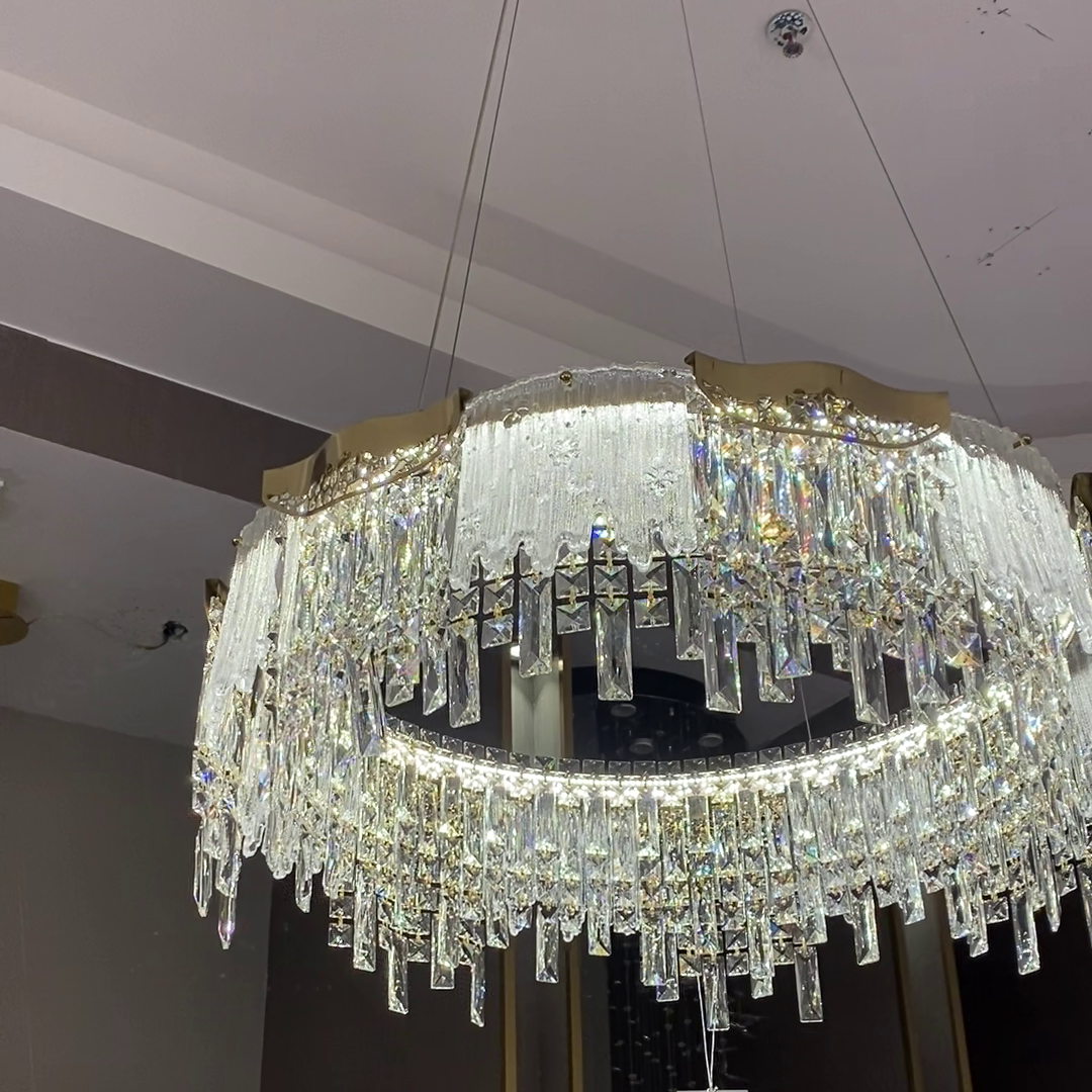 Modern Light Luxury 1 / 2-Tier Round / rectangular Crystal Chandelier in Champagne Gold Finish for Living Room
