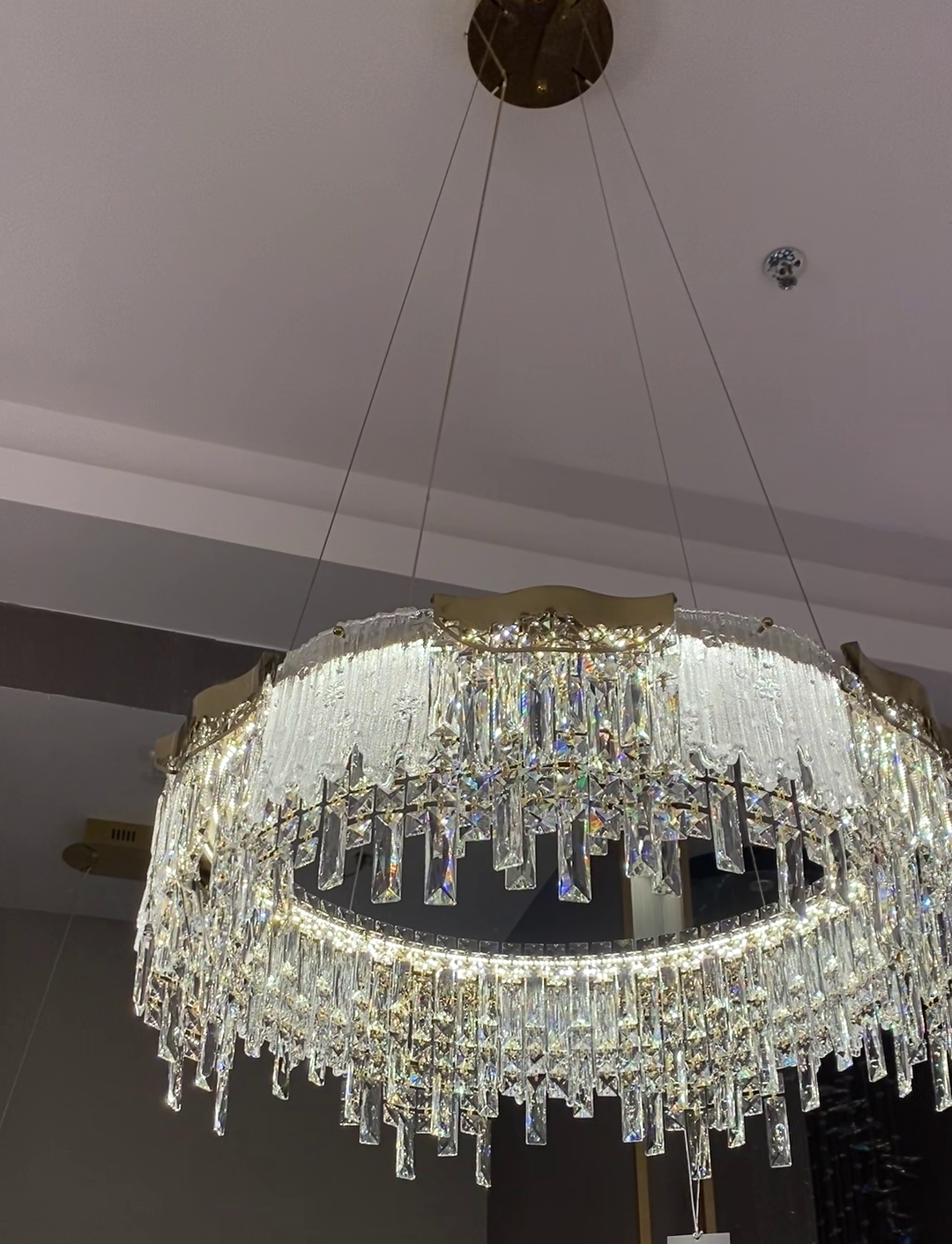 Modern Light Luxury 1 / 2-Tier Round / rectangular Crystal Chandelier in Champagne Gold Finish for Living Room