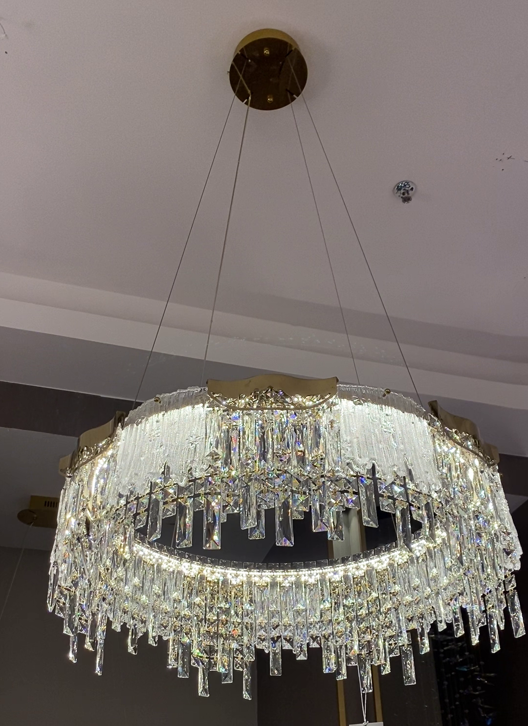 Modern Light Luxury 1 / 2-Tier Round / rectangular Crystal Chandelier in Champagne Gold Finish for Living Room