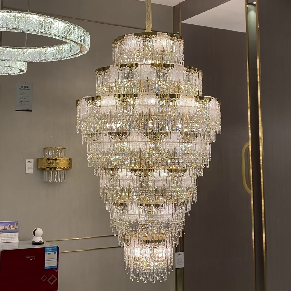 Luxury Extra Large Multi-Tier Meilting Ice Crystal Chandelier for Staircase / foyer / entryway / hotel