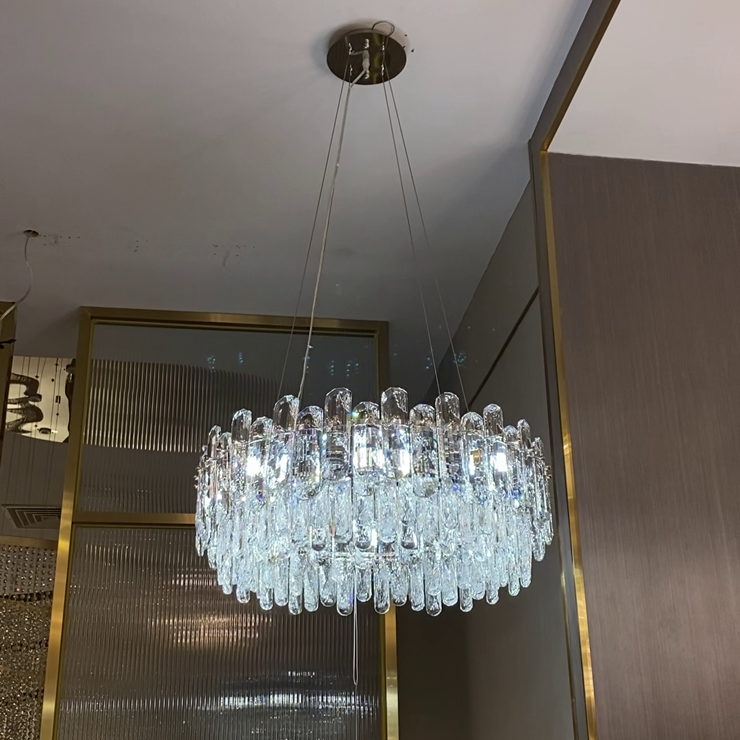 Light Luxury Round / rectangular Clear Crystal Chandelier in Champagne Gold / chrome Finish for Living /