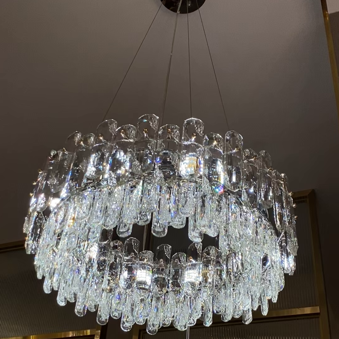 Light Luxury Round / rectangular Clear Crystal Chandelier in Champagne Gold / chrome Finish for Living /
