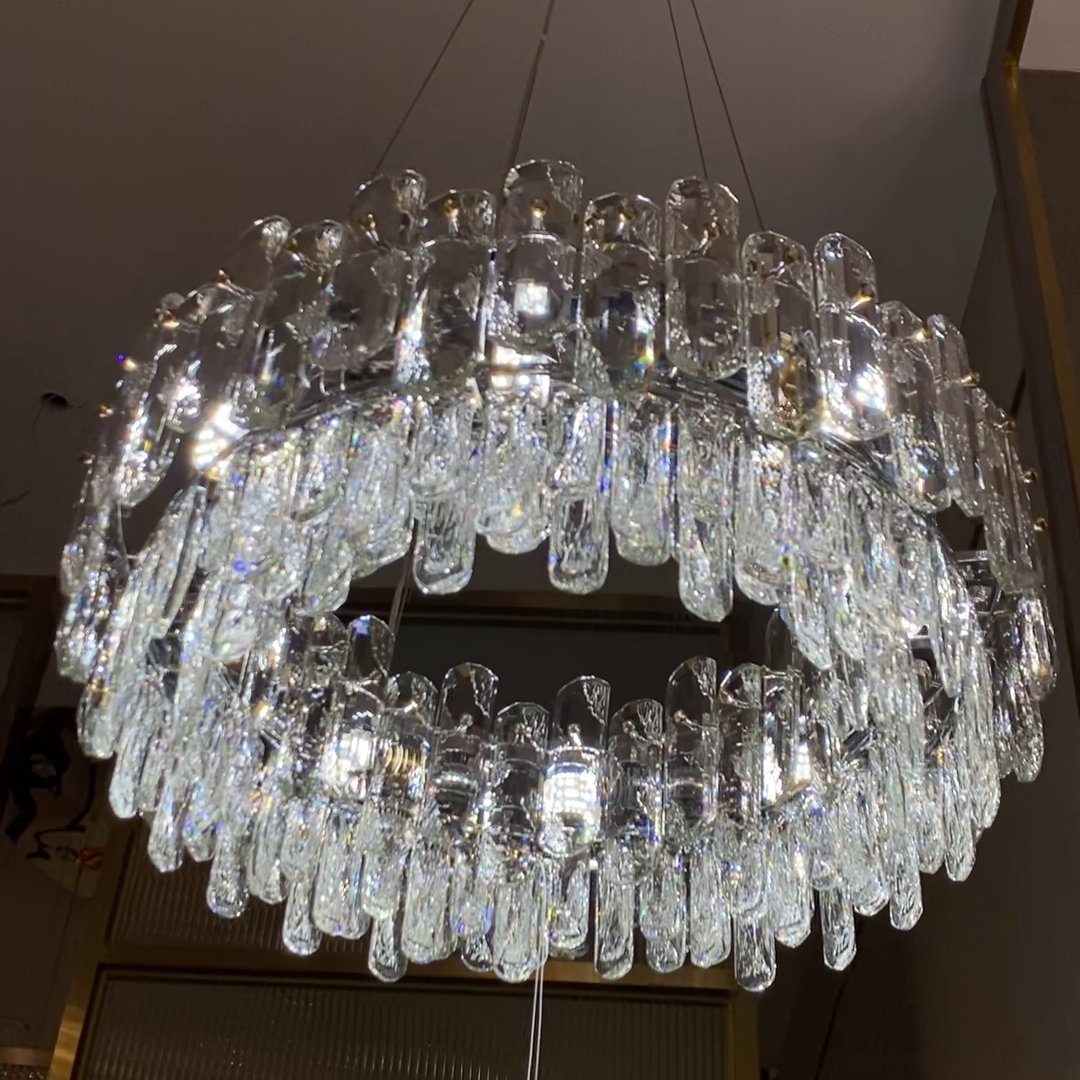 Light Luxury Round / rectangular Clear Crystal Chandelier in Champagne Gold / chrome Finish for Living /