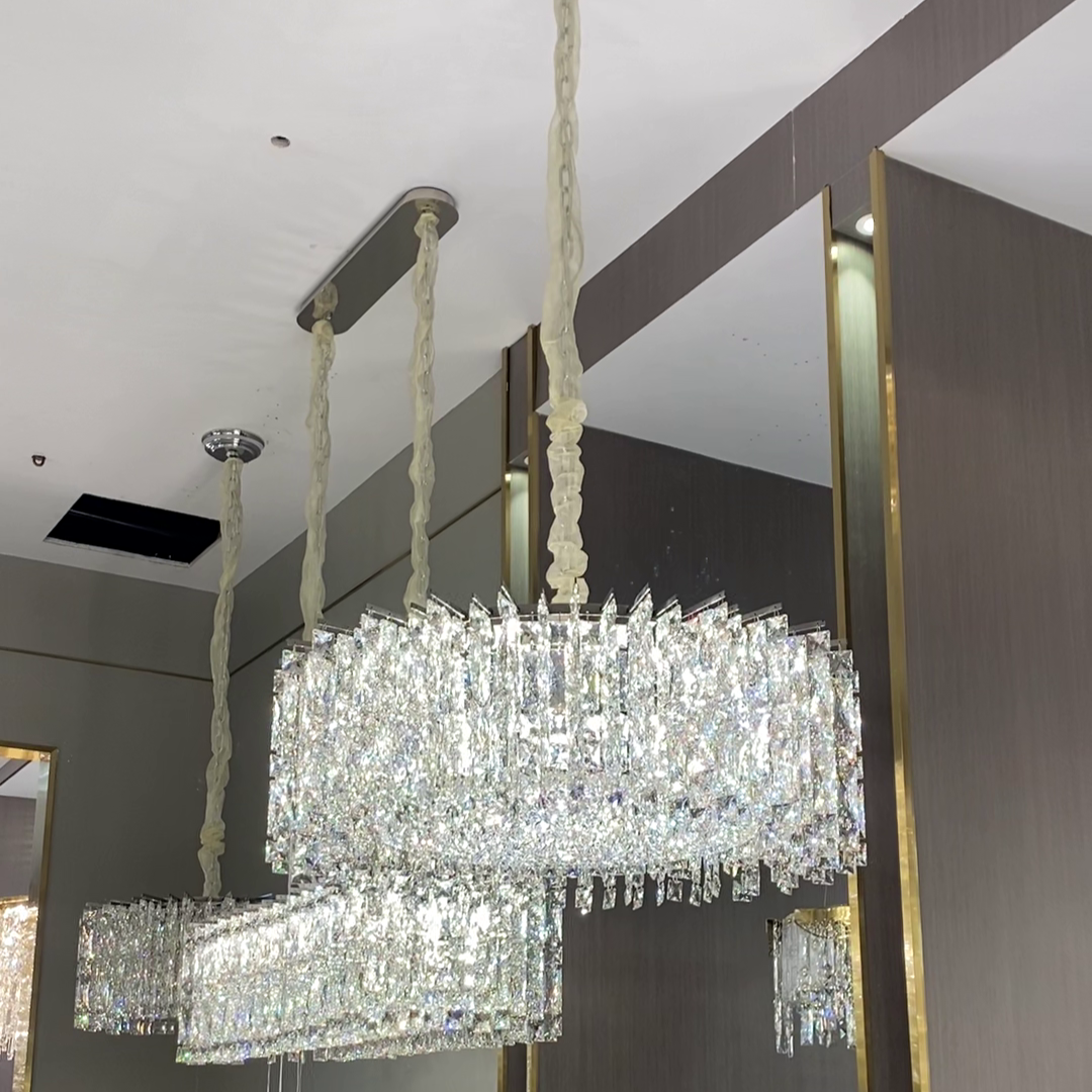 Modern Luxury Round / rectangle Ice Crystal Chandelier in Chrome Finish for Living / dining Room / bedroom